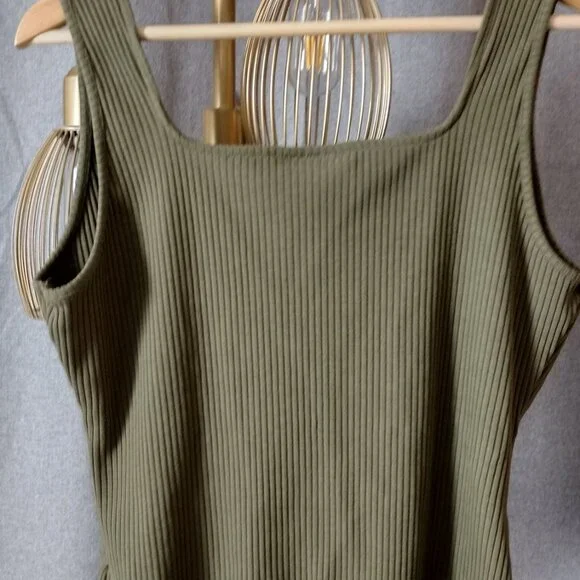 INC International Concepts Olive Green Ribbed Tank Top XL Stretch Square Neck - Picture 6 of 7